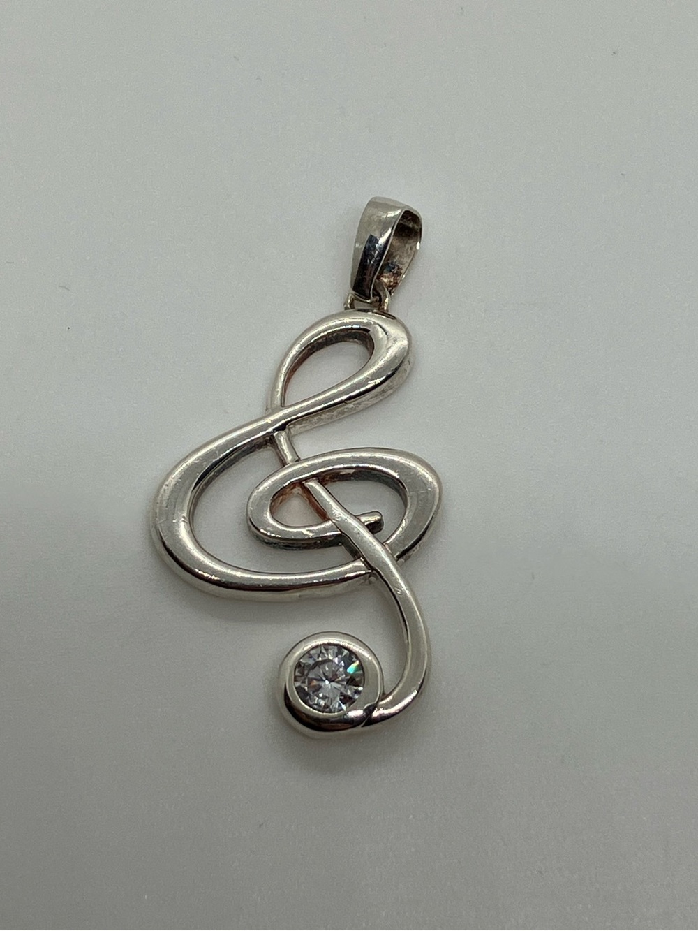 Metalsmiths 925 Sterling Silver & Cz Treble Clef Music Note Pendant